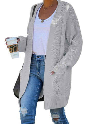 GRAPENT Women's Open Front Cable Knit Casual Sweater Cardigan Loose Outwear Coat