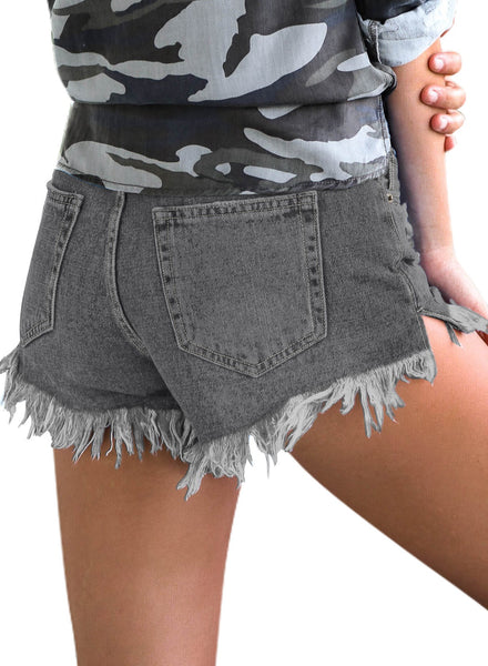 GRAPENT Women's High Waist Jean Short Casual Ripped Folded Hem Denim Jeans Shorts