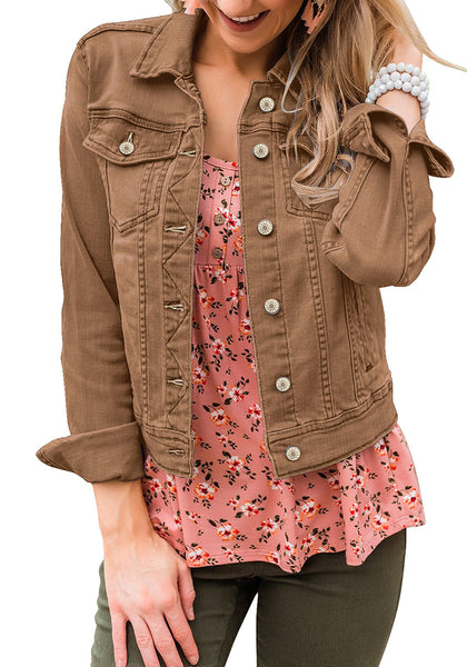 GRAPENT Women's Basic Button Down Long Sleeve Stretchy Jean Trucker Denim Jacket