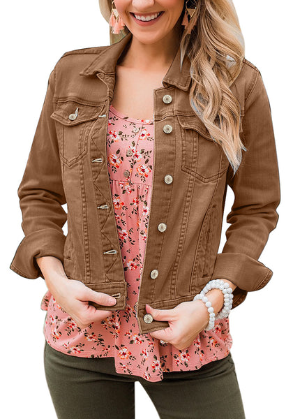 GRAPENT Women's Basic Button Down Long Sleeve Stretchy Jean Trucker Denim Jacket