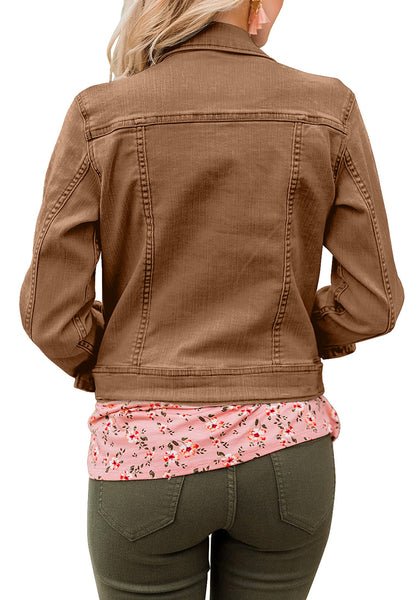 GRAPENT Women's Basic Button Down Long Sleeve Stretchy Jean Trucker Denim Jacket