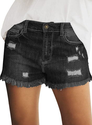GRAPENT Women's High Waist Jean Short Casual Ripped Folded Hem Denim Jeans Shorts