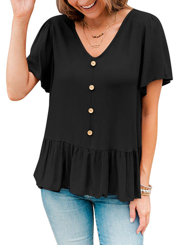 GRAPENT Women's Summer Ruffle Tunic Tops V Neck Shirts Short Sleeves Blouses