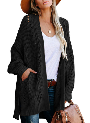 GRAPENT Women's Open Front Cable Knit Casual Sweater Cardigan Loose Outwear Coat