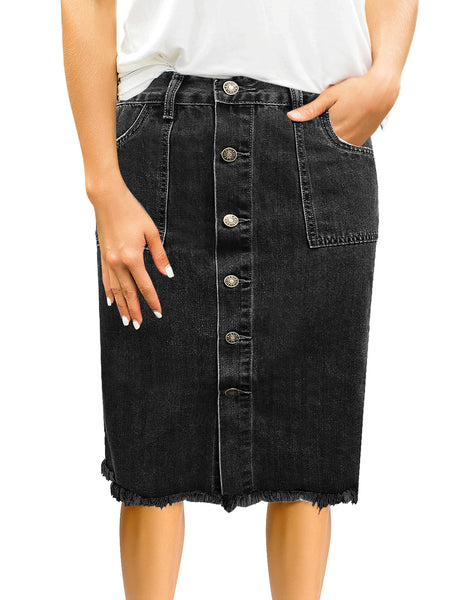 GRAPENT Women's Casual Mid Rise Ripped Pocket Distressed Short Denim Jeans Skirt