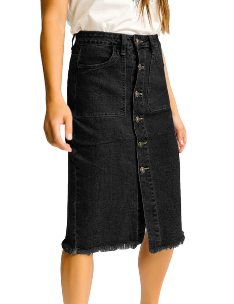 GRAPENT Women's Casual Mid Rise Ripped Pocket Distressed Short Denim Jeans Skirt