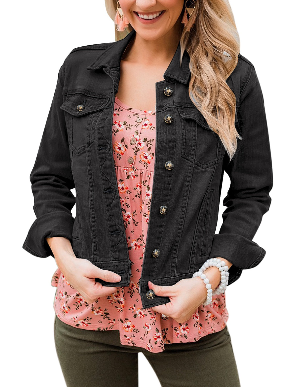 Stretchy jean jacket deals plus size