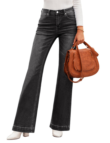GRAPENT Womens Flare Jeans High Waisted Wide Leg Baggy Jean for Women Stretch Denim Pants