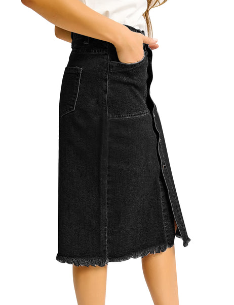 GRAPENT Women's Casual Mid Rise Ripped Pocket Distressed Short Denim Jeans Skirt