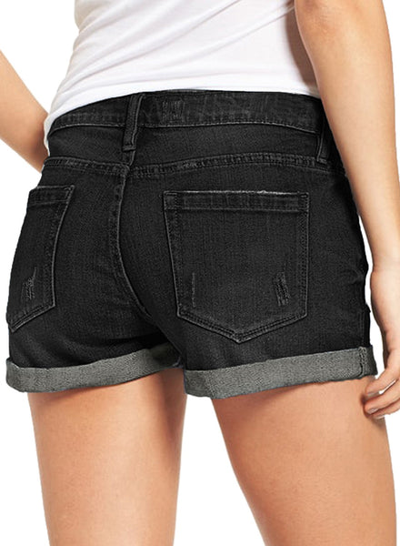 GRAPENT Women's High Waist Jean Short Casual Ripped Folded Hem Denim Jeans Shorts