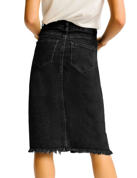 GRAPENT Women's Casual Mid Rise Ripped Pocket Distressed Short Denim Jeans Skirt