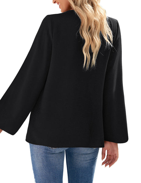 GRAPENT Womens Business Causal Tops for Women Ladies Work Blouses Dressy Long Sleeve Pleated V Neck