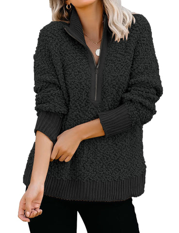 GRAPENT Womens Casual Zipper Fleece Pullover Sweater Long Sleeves Outwear Jacket