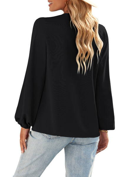 GRAPENT Womens Business Causal Tops for Women Ladies Work Blouses Dressy Long Sleeve Pleated V Neck