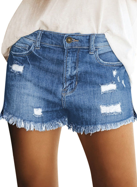 GRAPENT Women's High Waist Jean Short Casual Ripped Folded Hem Denim Jeans Shorts