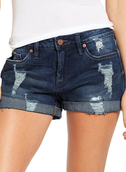 GRAPENT Women's High Waist Jean Short Casual Ripped Folded Hem Denim Jeans Shorts