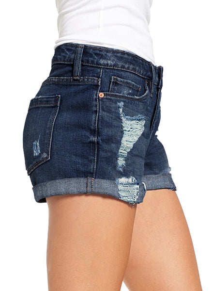 GRAPENT Women's High Waist Jean Short Casual Ripped Folded Hem Denim Jeans Shorts