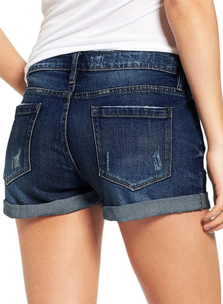 GRAPENT Women's High Waist Jean Short Casual Ripped Folded Hem Denim Jeans Shorts