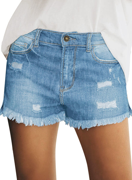 GRAPENT Women's High Waist Jean Short Casual Ripped Folded Hem Denim Jeans Shorts