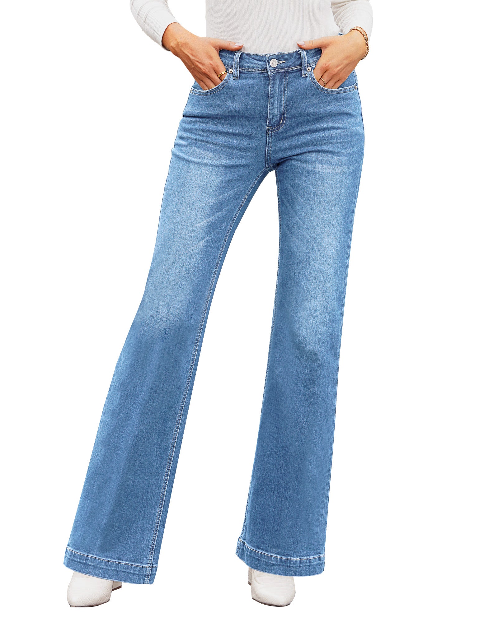 Mid Blue High Waisted Flare Jeans | Womens Jeans | Select Fashion