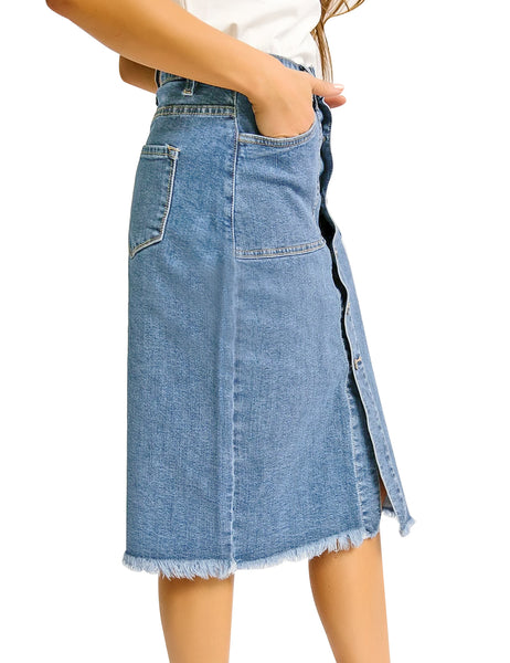 GRAPENT Women's Casual Mid Rise Ripped Pocket Distressed Short Denim Jeans Skirt