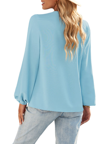 GRAPENT Womens Business Causal Tops for Women Ladies Work Blouses Dressy Long Sleeve Pleated V Neck