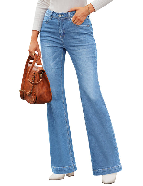 GRAPENT Womens Flare Jeans High Waisted Wide Leg Baggy Jean for Women Stretch Denim Pants