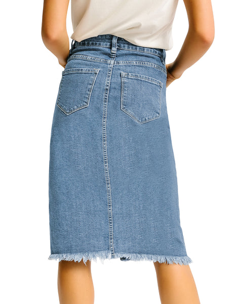 GRAPENT Women's Casual Mid Rise Ripped Pocket Distressed Short Denim Jeans Skirt