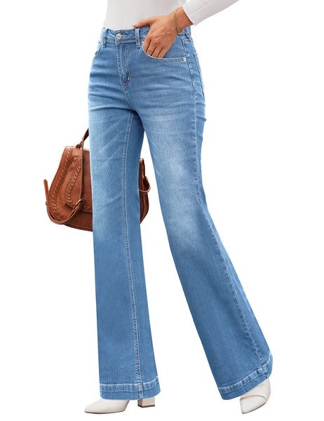 GRAPENT Womens Flare Jeans High Waisted Wide Leg Baggy Jean for Women Stretch Denim Pants