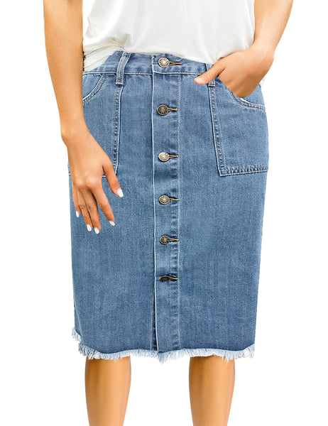 GRAPENT Women's Casual Mid Rise Ripped Pocket Distressed Short Denim Jeans Skirt