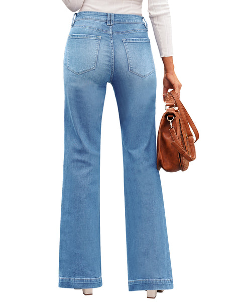 GRAPENT Womens Flare Jeans High Waisted Wide Leg Baggy Jean for Women Stretch Denim Pants
