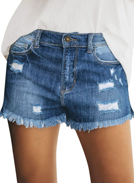 GRAPENT Women's High Waist Jean Short Casual Ripped Folded Hem Denim Jeans Shorts