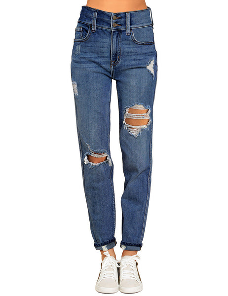GRAPENT Jeans for Women High Waisted Distressed Straight Leg Ripped Jeans  Stretchy Denim Pants Western Outfit 90s