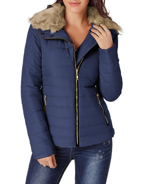 GRAPENT Women's Casual Winter Zip Up Pocket Quilted Jacket Puffer Coat Outerwear