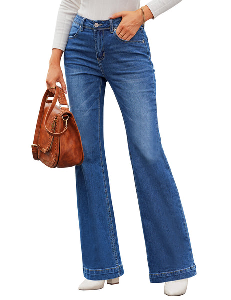GRAPENT Womens Flare Jeans High Waisted Wide Leg Baggy Jean for Women Stretch Denim Pants