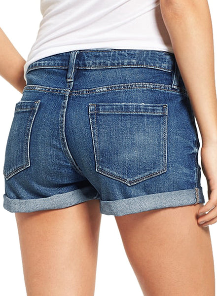 GRAPENT Women's High Waist Jean Short Casual Ripped Folded Hem Denim Jeans Shorts