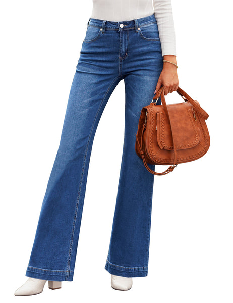 GRAPENT Womens Flare Jeans High Waisted Wide Leg Baggy Jean for Women Stretch Denim Pants