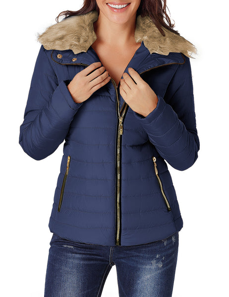 GRAPENT Women's Casual Winter Zip Up Pocket Quilted Jacket Puffer Coat Outerwear