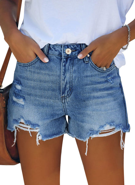 GRAPENT Women's High Waisted Ripped Stretchy Denim Hot Short Summer Jean Shorts
