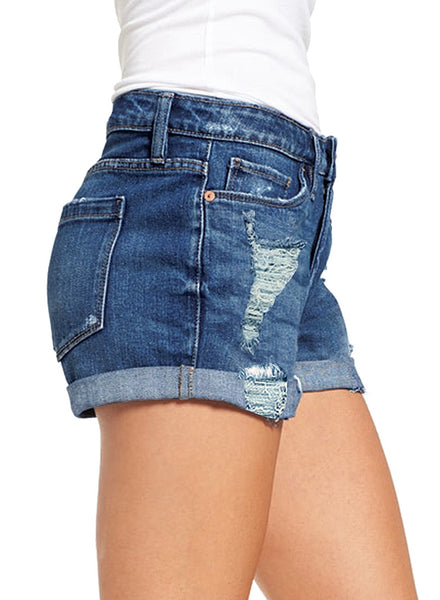 GRAPENT Women's High Waist Jean Short Casual Ripped Folded Hem Denim Jeans Shorts