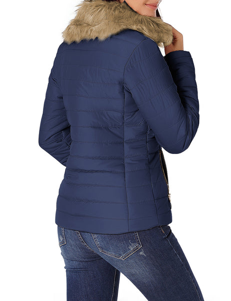 GRAPENT Women's Casual Winter Zip Up Pocket Quilted Jacket Puffer Coat Outerwear