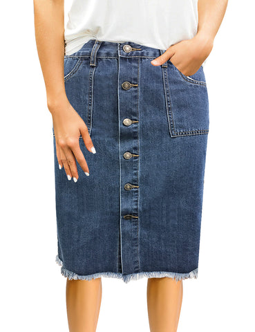 GRAPENT Women's Casual Mid Rise Ripped Pocket Distressed Short Denim Jeans Skirt