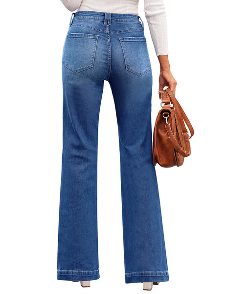 GRAPENT Womens Flare Jeans High Waisted Wide Leg Baggy Jean for Women Stretch Denim Pants