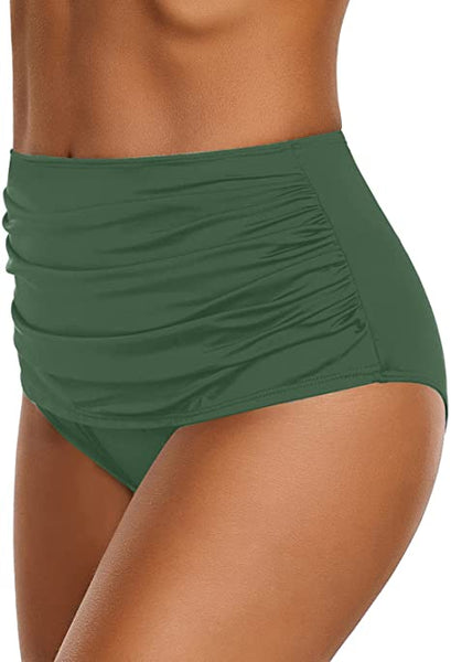 GRAPENT Women's High Waisted Swim Bottom Ruched Bikini Tankini Bottoms Tummy Control Swimsuit Briefs