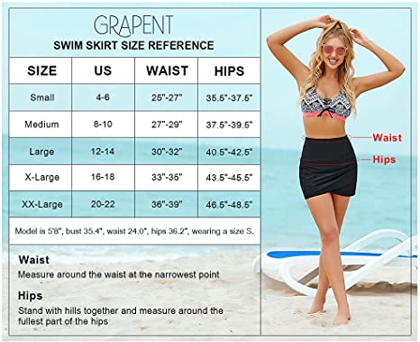 GRAPENT Women's High Waist Tulip Hem Shirring Swim Skirt Swimsuit Bikini Bottom