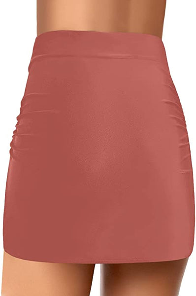 GRAPENT Women's High Waist Tulip Hem Shirring Swim Skirt Swimsuit Bikini Bottom