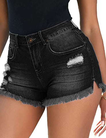 GRAPENT Women's Casual Mid Rise Ripped Denim Short Frayed Hem Stretchy Jean Shorts