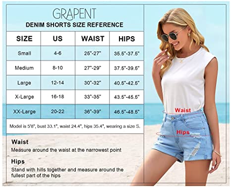GRAPENT Women's High Waist Jean Short Casual Ripped Folded Hem Denim Jeans Shorts