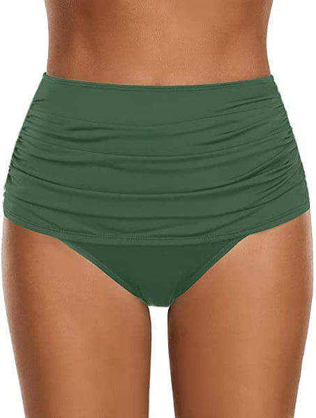 GRAPENT Women's High Waisted Swim Bottom Ruched Bikini Tankini Bottoms Tummy Control Swimsuit Briefs