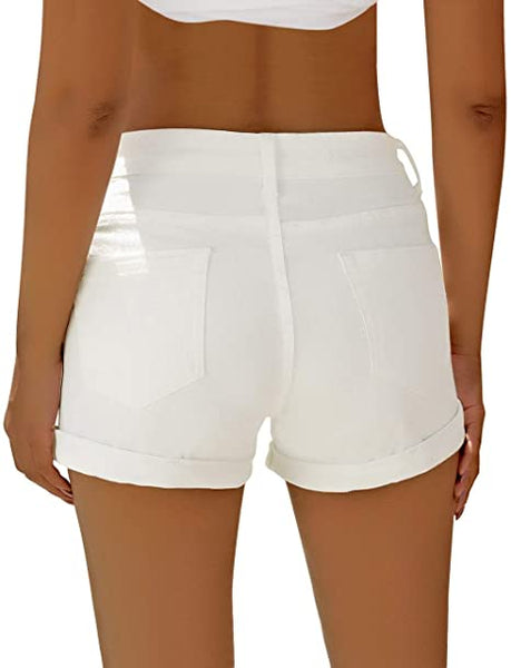 GRAPENT Women's High Waist Jean Short Casual Ripped Folded Hem Denim Jeans Shorts